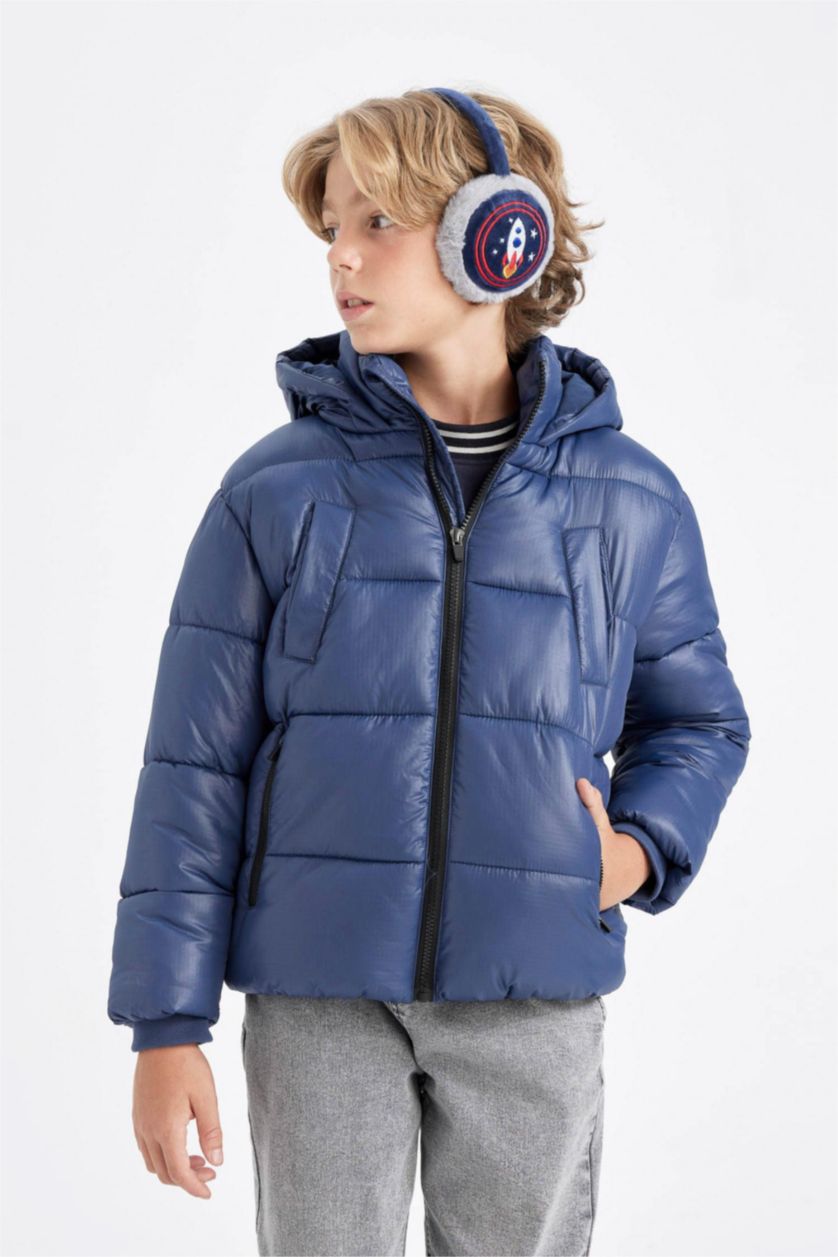 Boys & Teens NAVY Boy Waterproof Hooded Zippered Pocketed Puffer Jacket