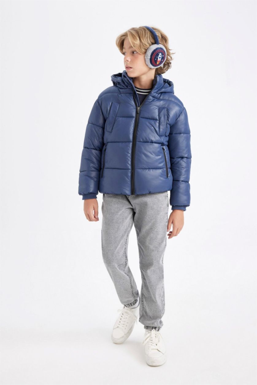 Boys & Teens NAVY Boy Waterproof Hooded Zippered Pocketed Puffer Jacket