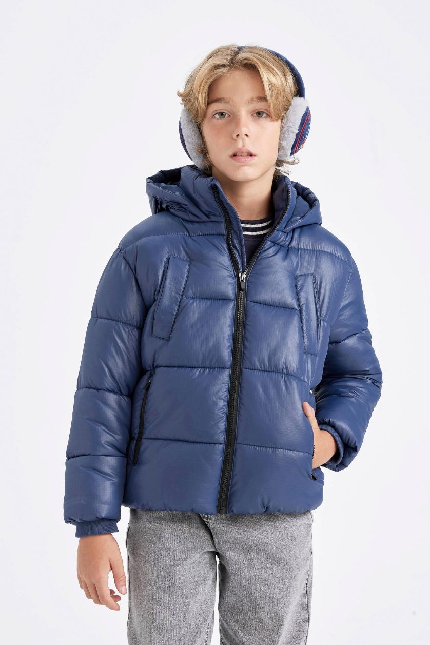 Boys & Teens NAVY Boy Waterproof Hooded Zippered Pocketed Puffer Jacket