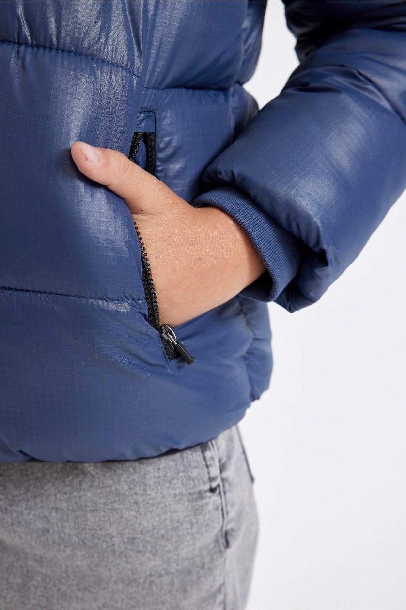 Boys & Teens NAVY Boy Waterproof Hooded Zippered Pocketed Puffer Jacket