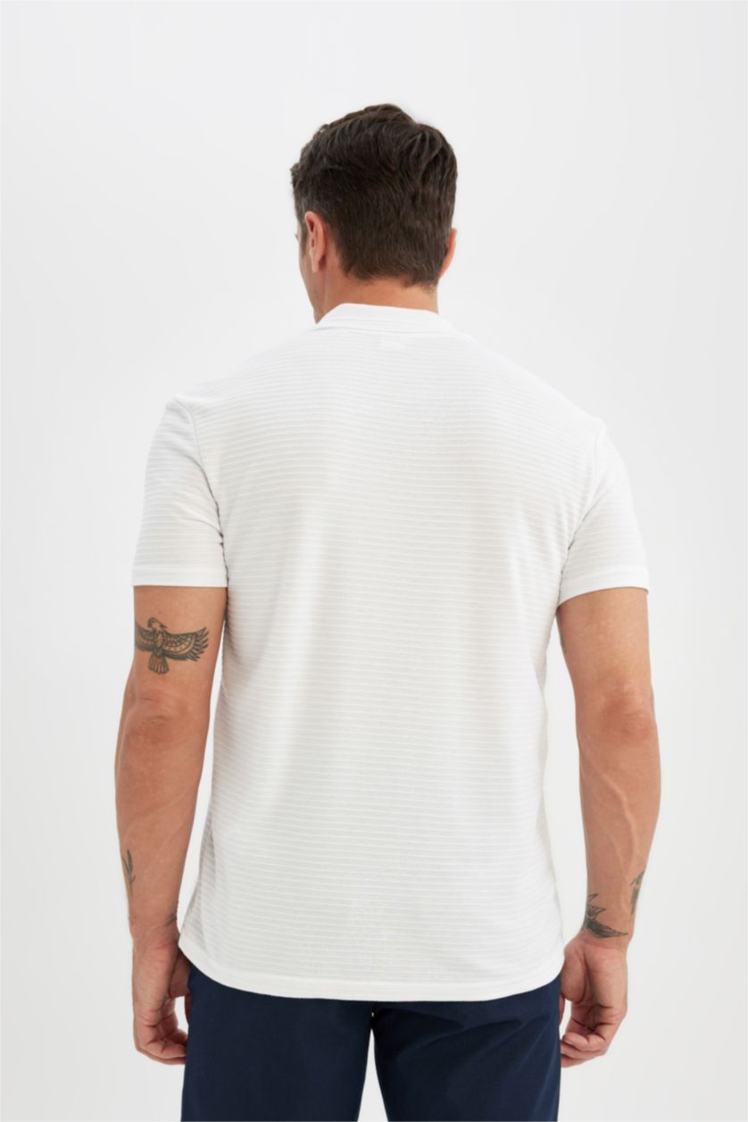 رجال أبيض تيشيرت بولو نص كم قصة عادية