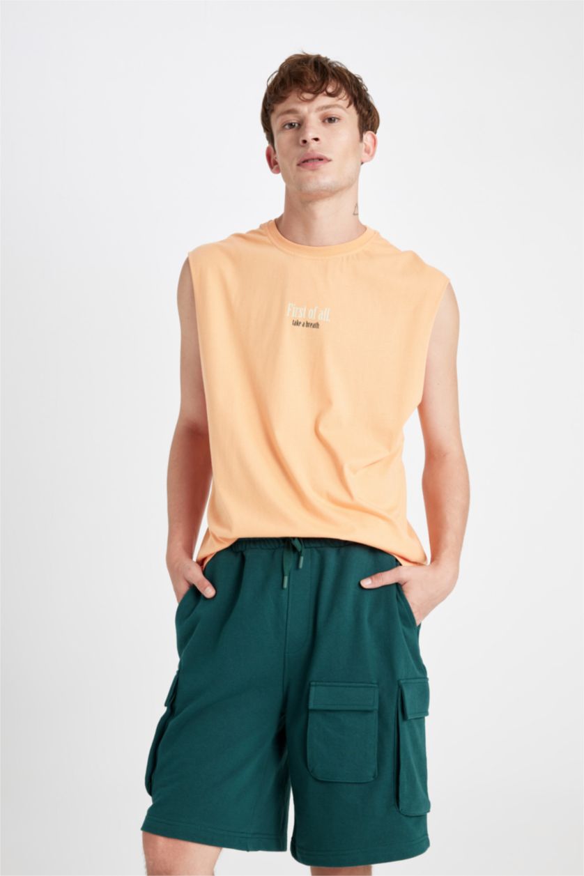 Man Dark Green Relax Fit Regular Hem Shorts