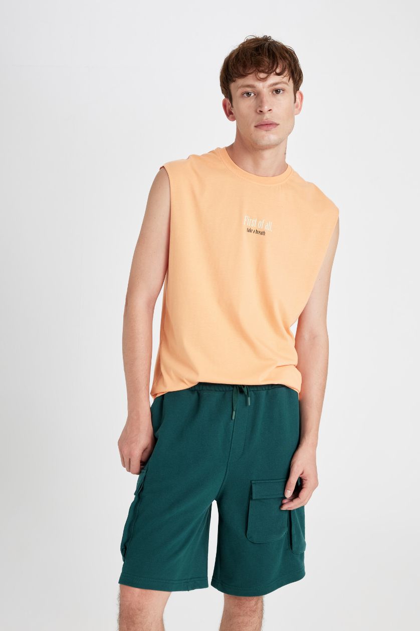 Man Dark Green Relax Fit Regular Hem Shorts