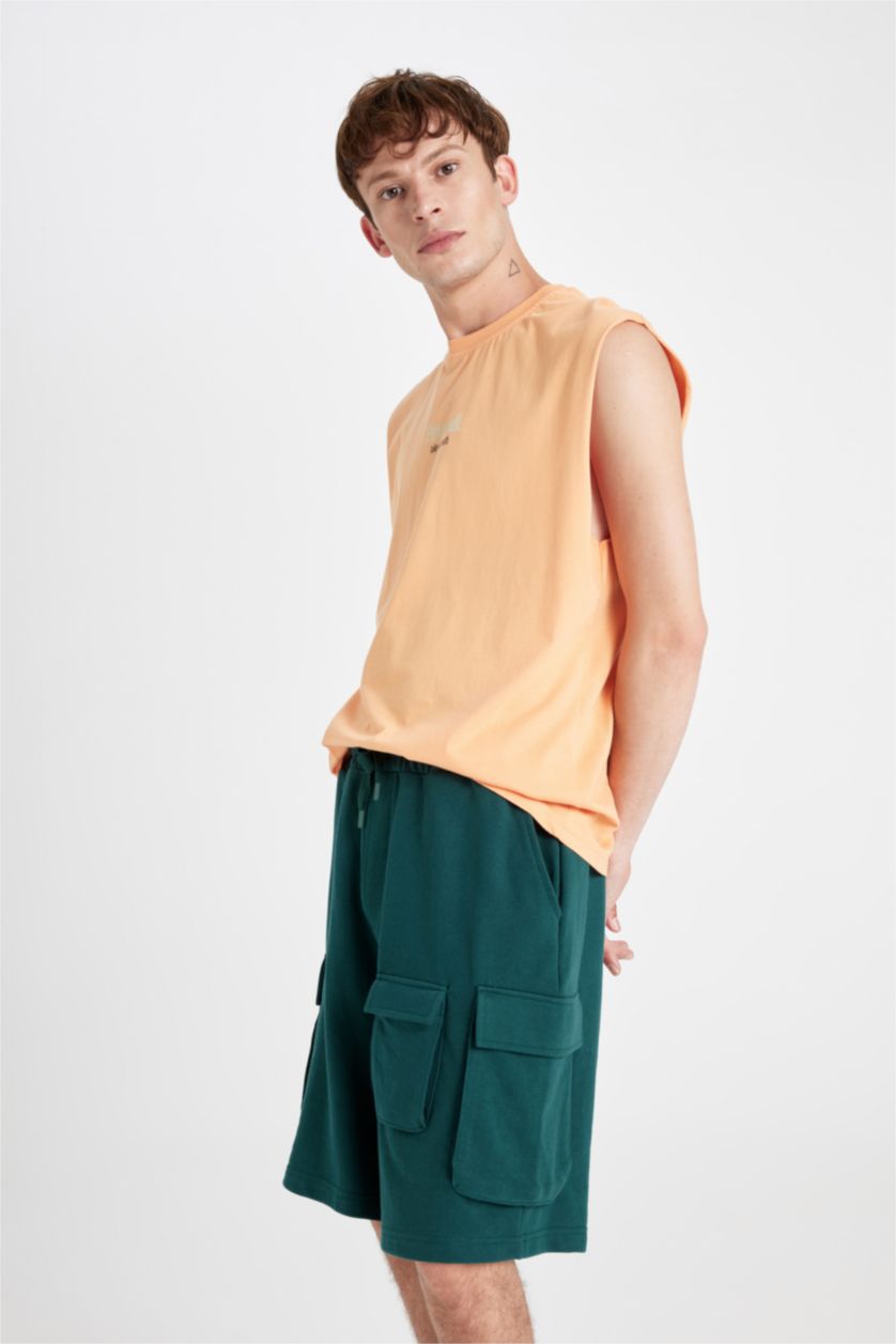 Man Dark Green Relax Fit Regular Hem Shorts