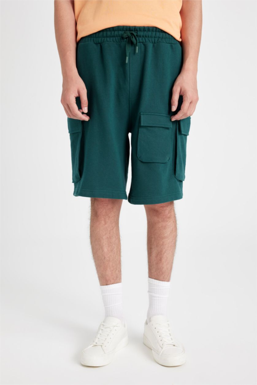 Man Dark Green Relax Fit Regular Hem Shorts