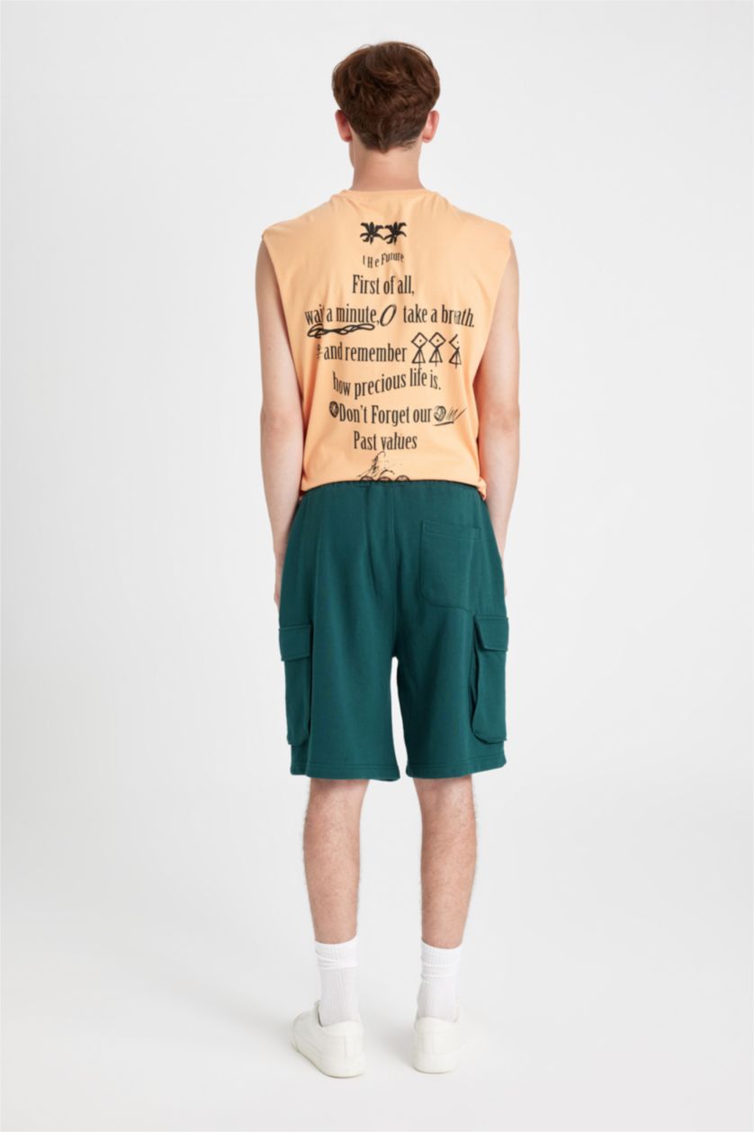 Man Dark Green Relax Fit Regular Hem Shorts