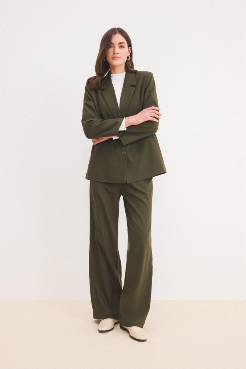 نساء كاكي غامق بنطرون كاجوال برجل واسع وايد ليج