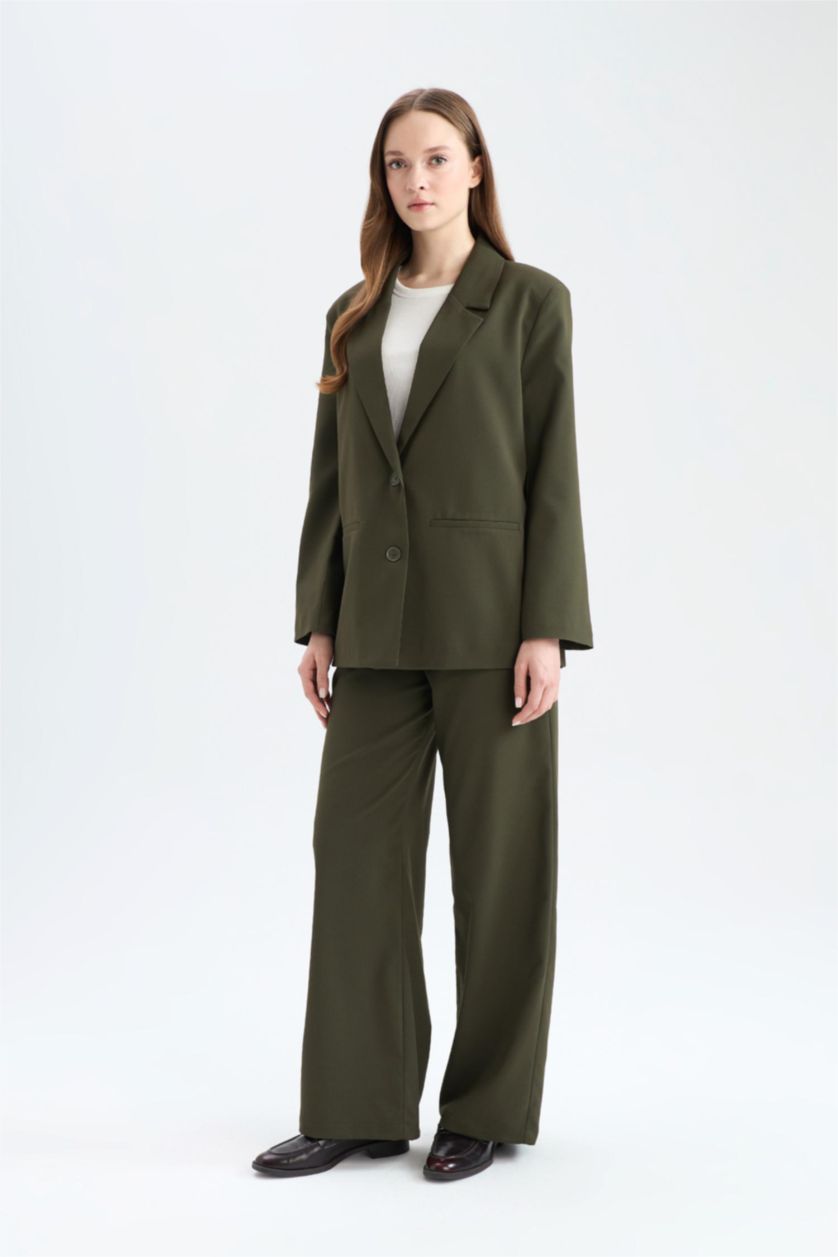 نساء كاكي غامق بنطرون كاجوال برجل واسع وايد ليج