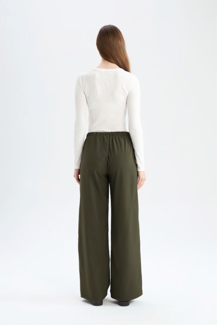 نساء كاكي غامق بنطرون كاجوال برجل واسع وايد ليج