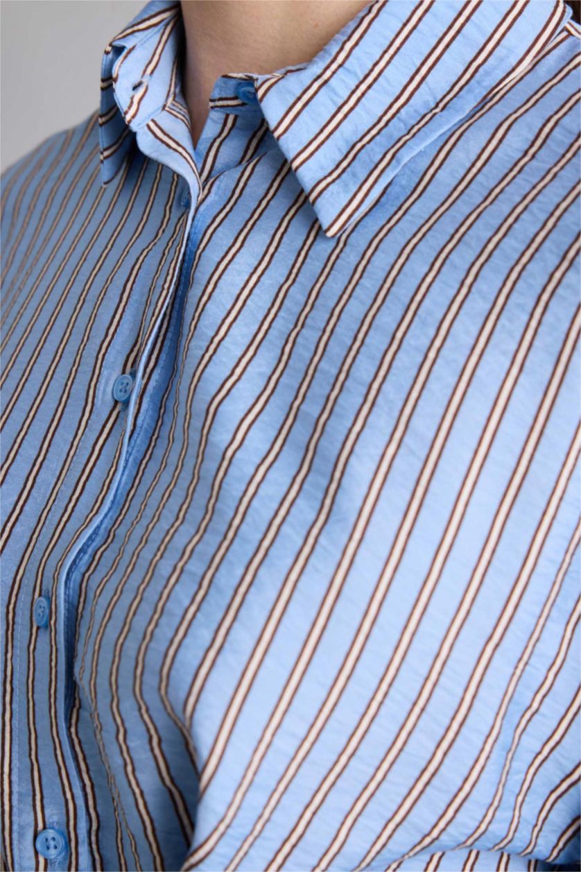 Kadın Koyu Mavi Relax Fıt Baskılı Uzun Kollu Tunik