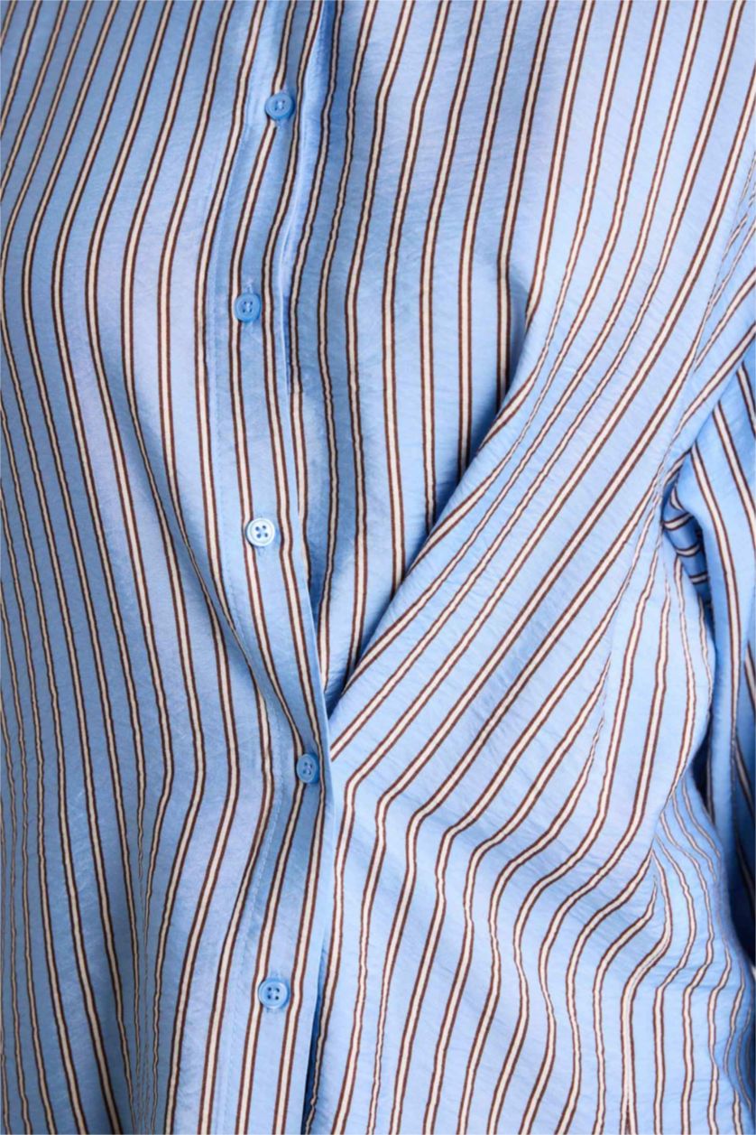 Kadın Koyu Mavi Relax Fıt Baskılı Uzun Kollu Tunik