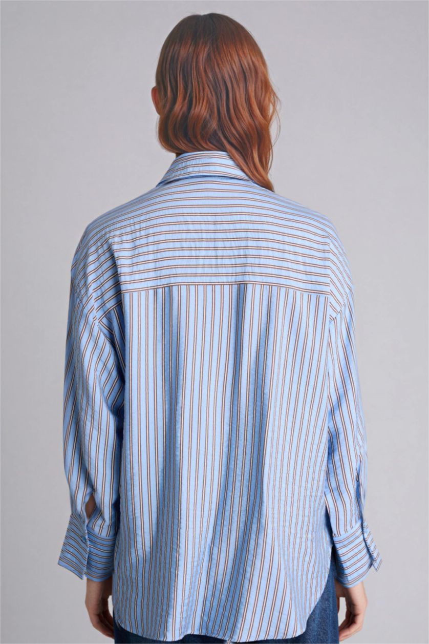 Kadın Koyu Mavi Relax Fıt Baskılı Uzun Kollu Tunik