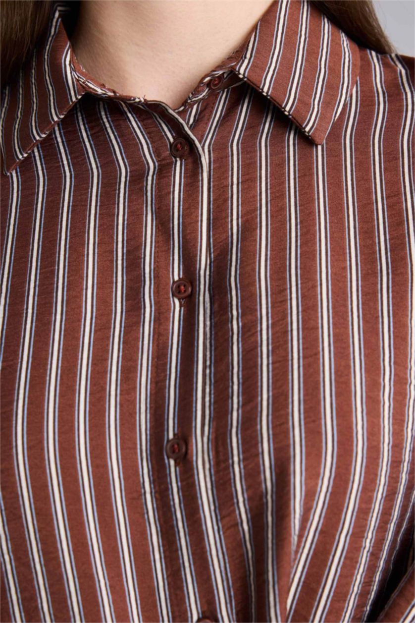 Kadın Kahve Relax Fıt Baskılı Uzun Kollu Tunik