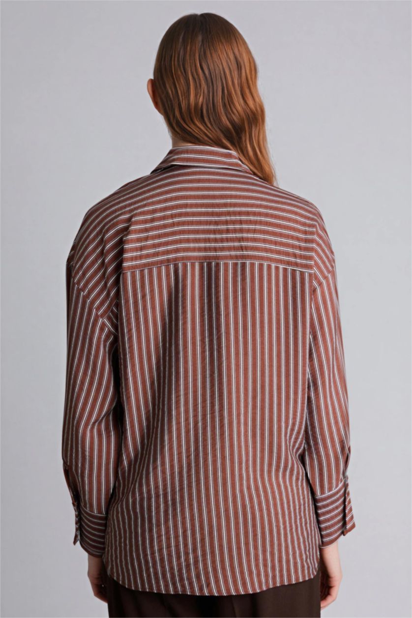 Kadın Kahve Relax Fıt Baskılı Uzun Kollu Tunik