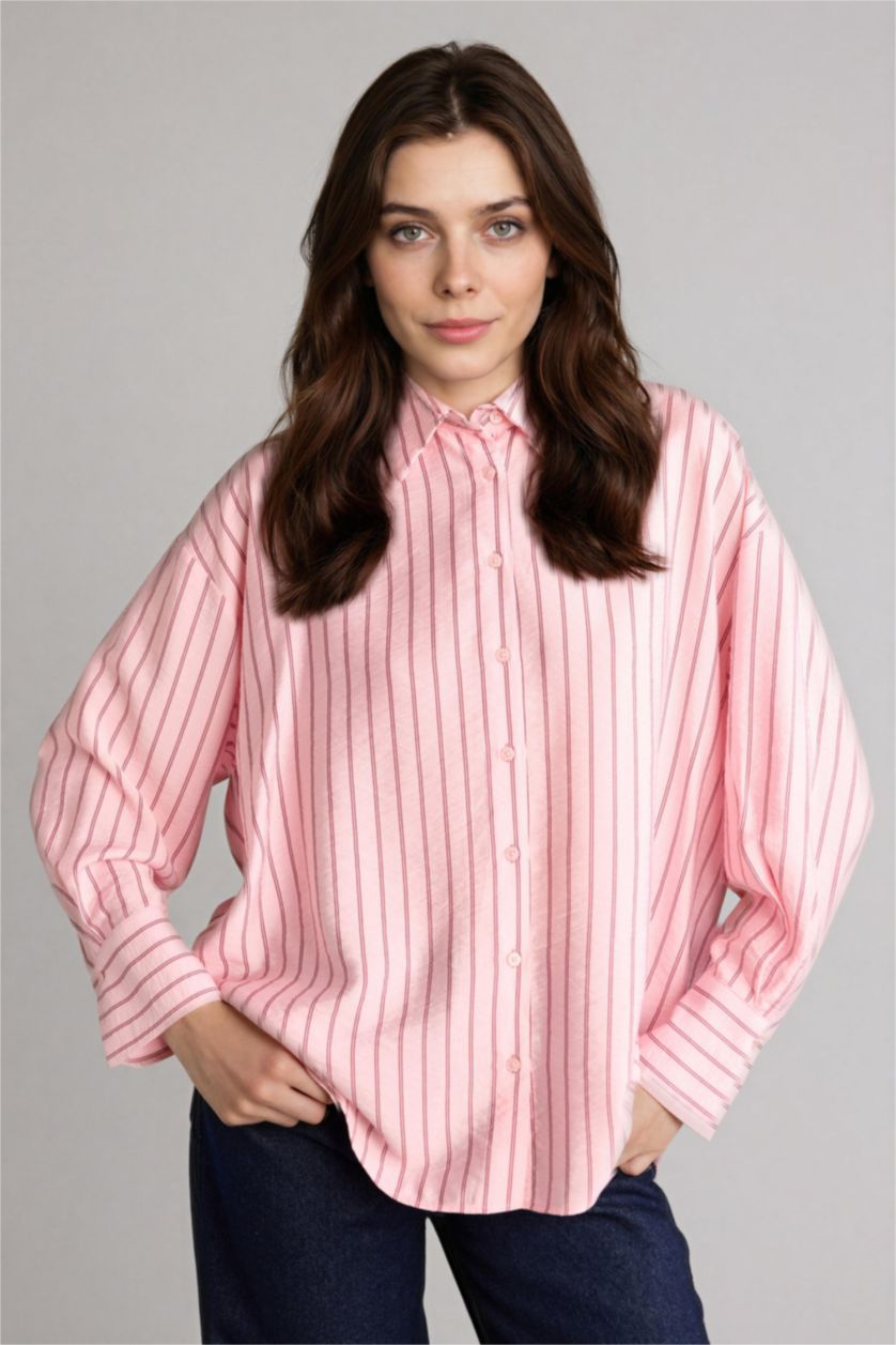 Kadın Açık Pembe Relax Fıt Uzun Kollu Tunik