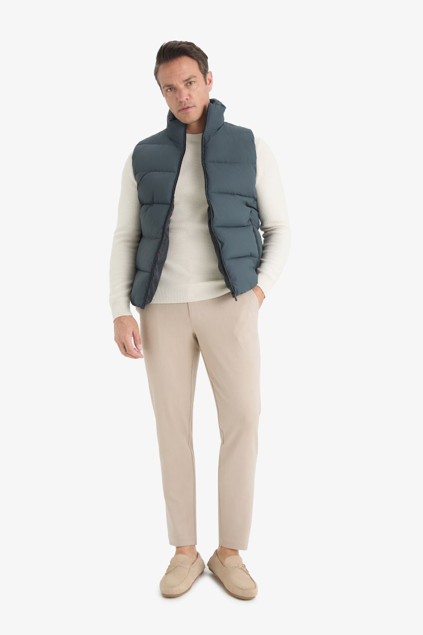 Erkek Koyu Yeşil Su İtici Slim Fit Astarlı Şişme Yelek