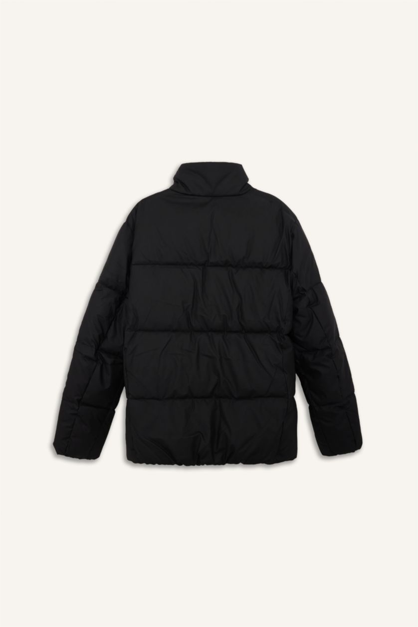 MAN Black Slim Fit Lined Waterproof High Collar Puffer Jacket