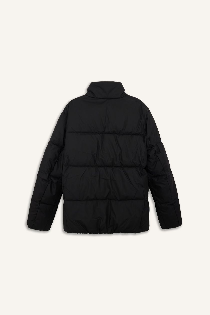 Erkek Siyah Su İtici Slim Fit Dar Kesim Dik Yaka Astarlı Fermuarlı Rüzgar Geçirmez Şişme Mont