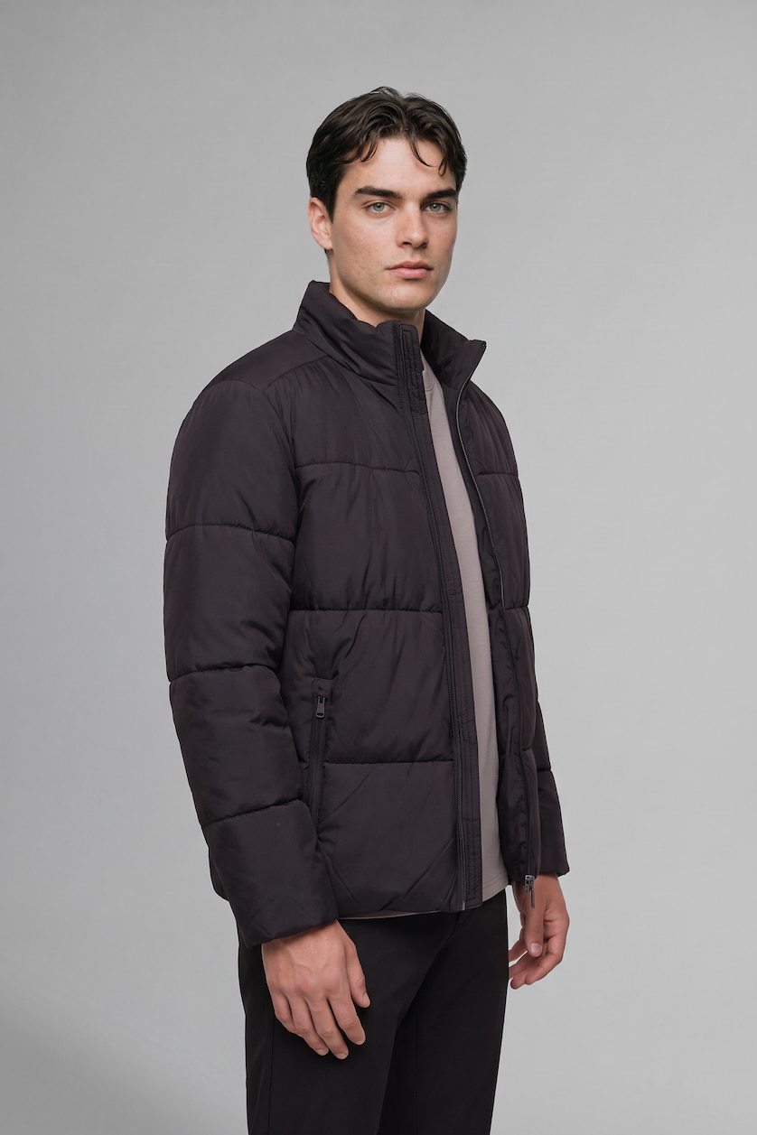 Men Brown Dog Collar Puffer Jacket
