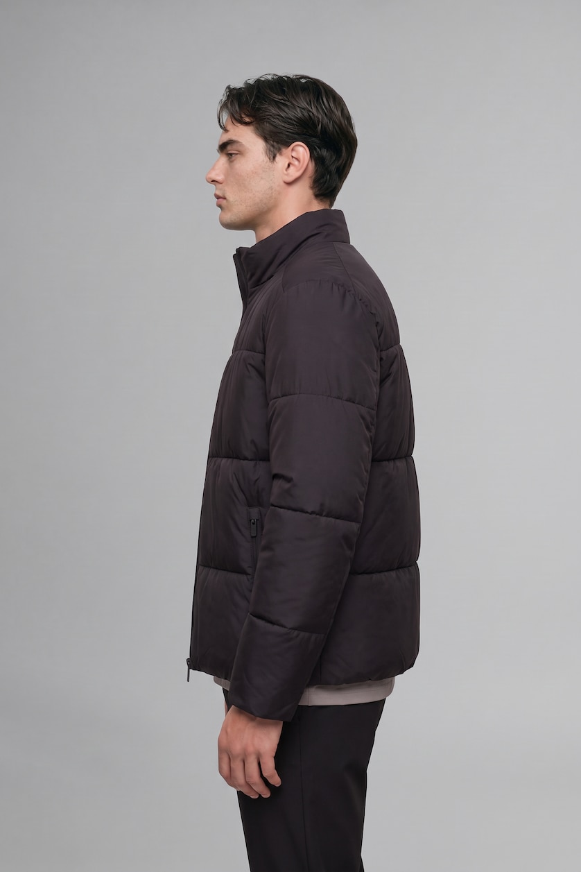 Men Brown Dog Collar Puffer Jacket