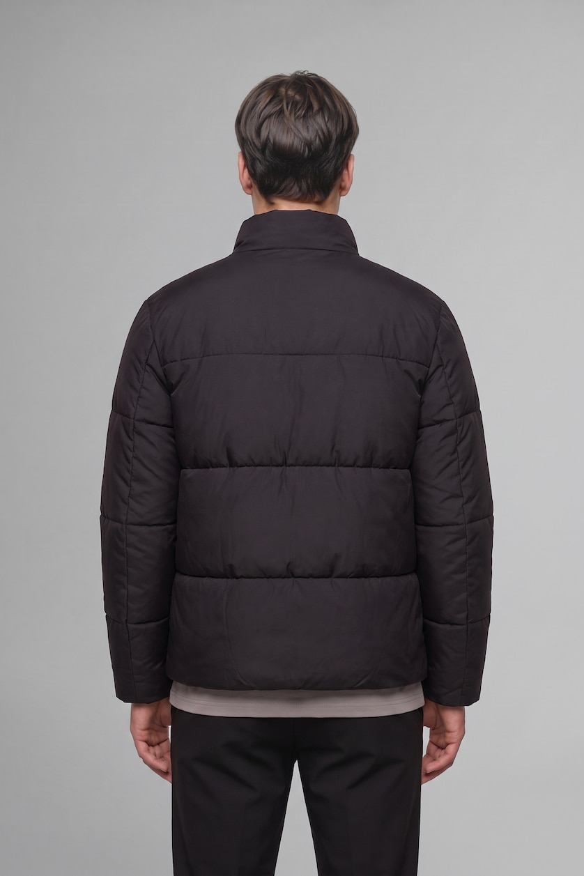 Men Brown Dog Collar Puffer Jacket