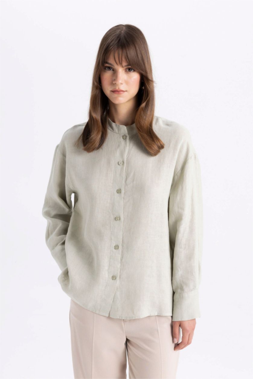 حريمي نعناع تونيك كتان كم طويل قصة مريحة