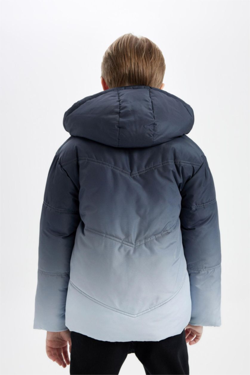 Erkek Çocuk - Genç Erkek Antrasit Su Geçirmez Çift Taraflı Kapüşonlu Şişme Mont Erkek Çocuk