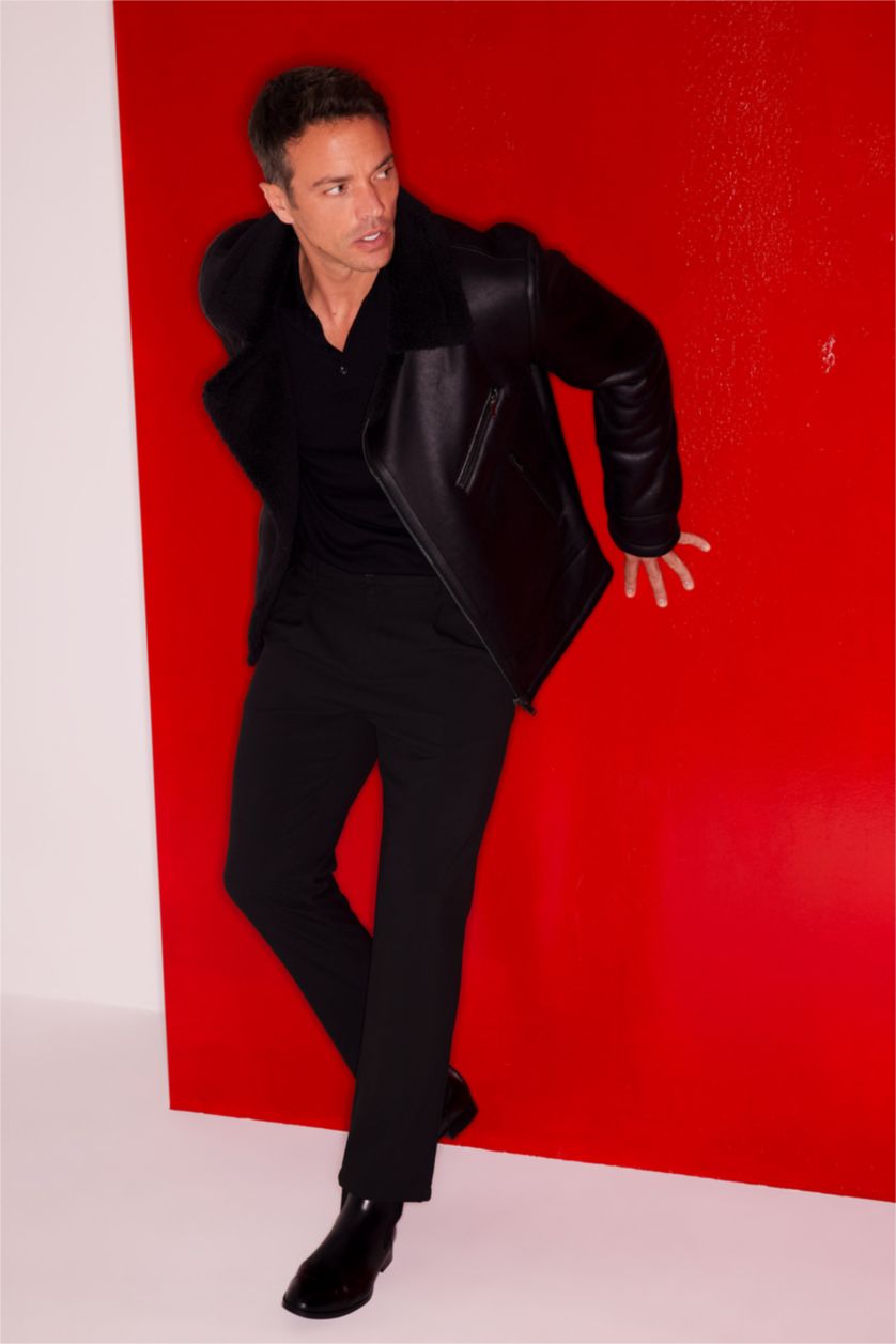 HOMME Noir PU Coupe slim raccourcie