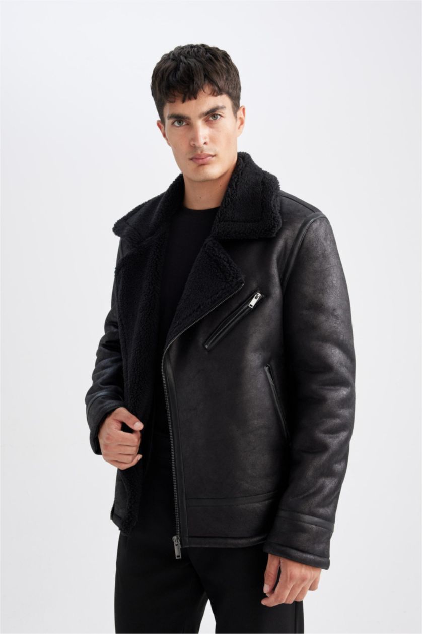 HOMME Noir PU Coupe slim raccourcie