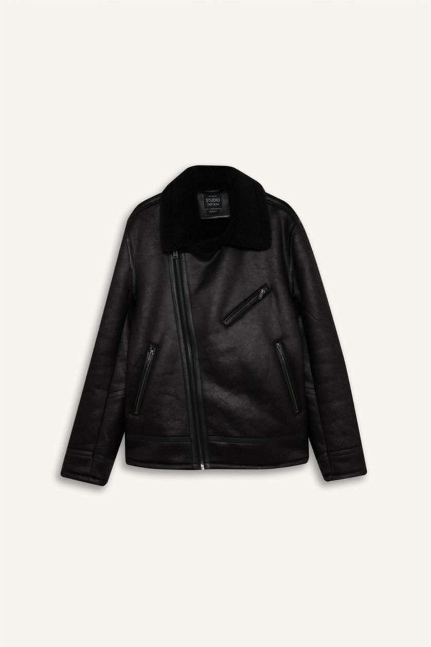 HOMME Noir PU Coupe slim raccourcie