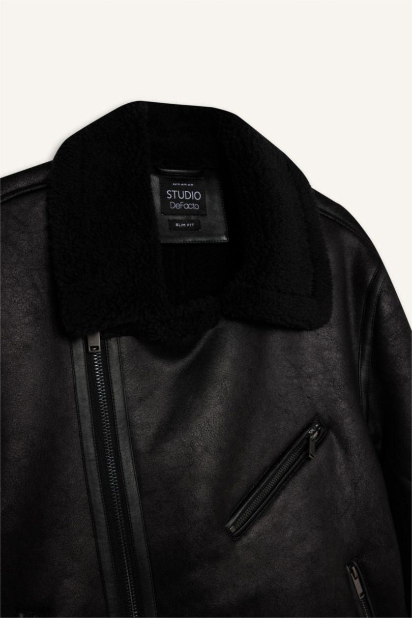 HOMME Noir PU Coupe slim raccourcie