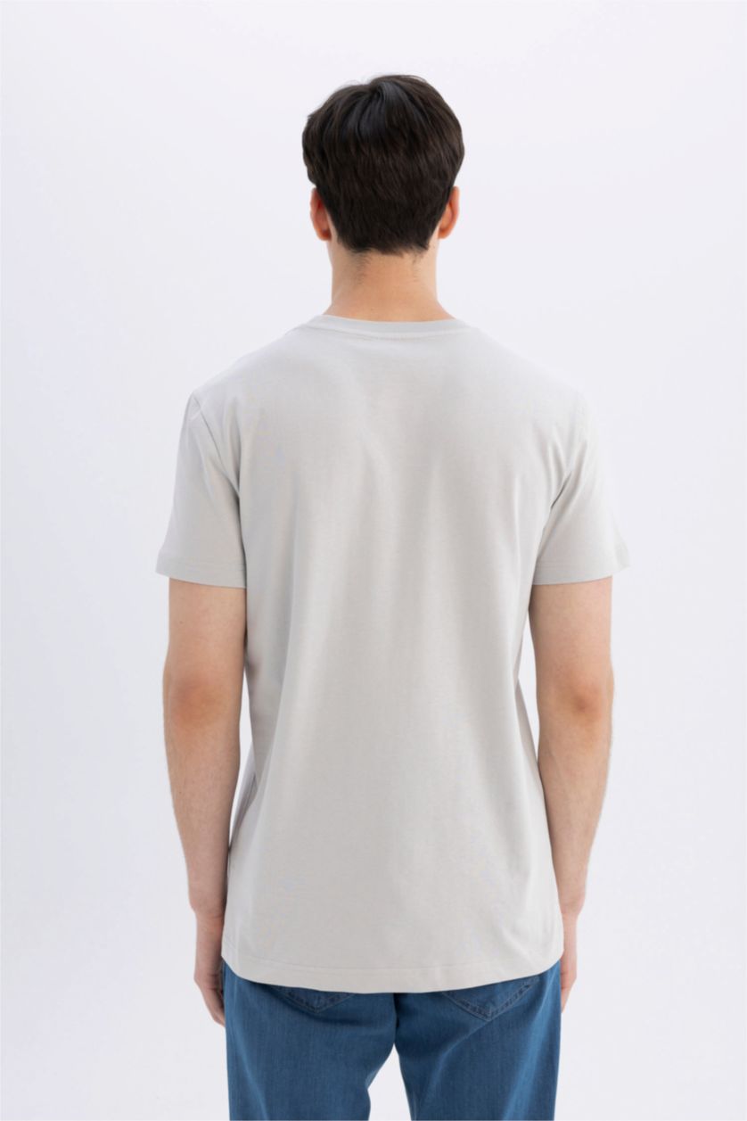 Man Light Grey Slim Fit Crew Neck Printed T-Shirt