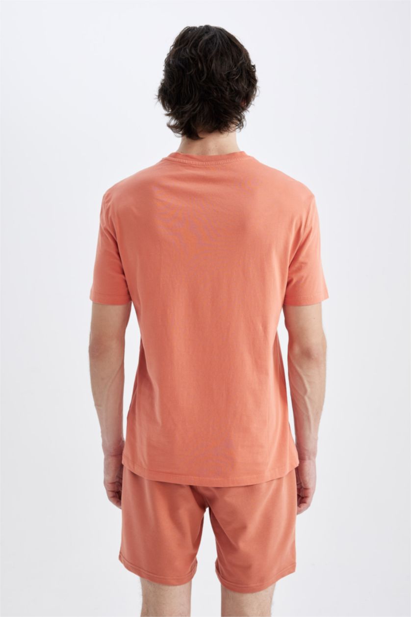 Erkek Turuncu Regular Fit Bisiklet Yaka Baskılı Kısa Kollu Tişört
