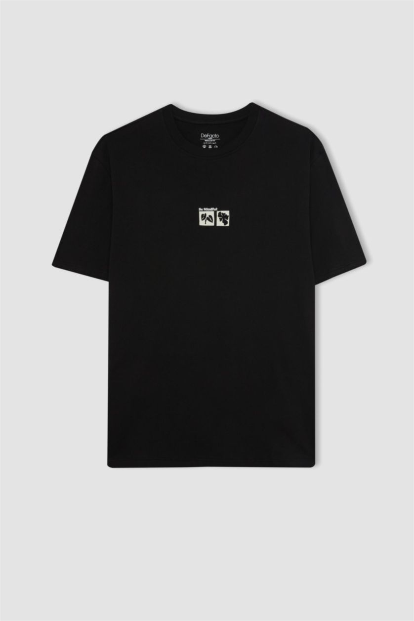 Erkek Siyah Regular Fıt Kısa Kollu Tişört