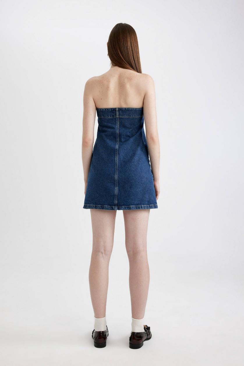 FEMME Bleu Foncé Mini Robe Jean sans Bretelles