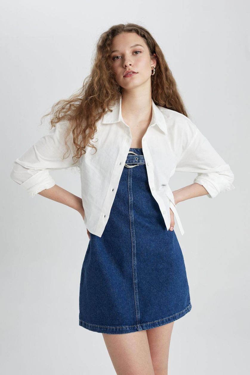 FEMME Bleu Foncé Mini Robe Jean sans Bretelles