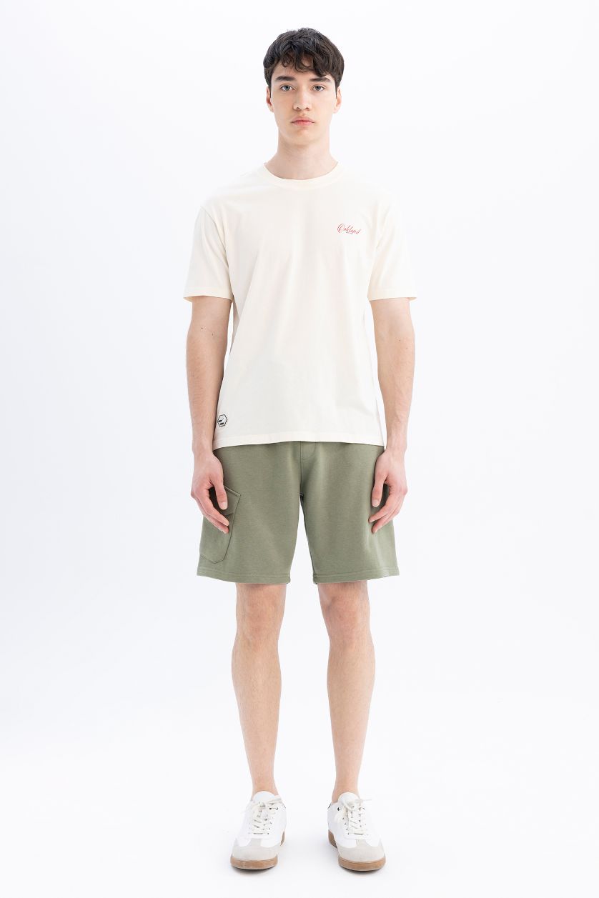 Man Ecru Regular Fit Crew Neck Back Printed T-Shirt