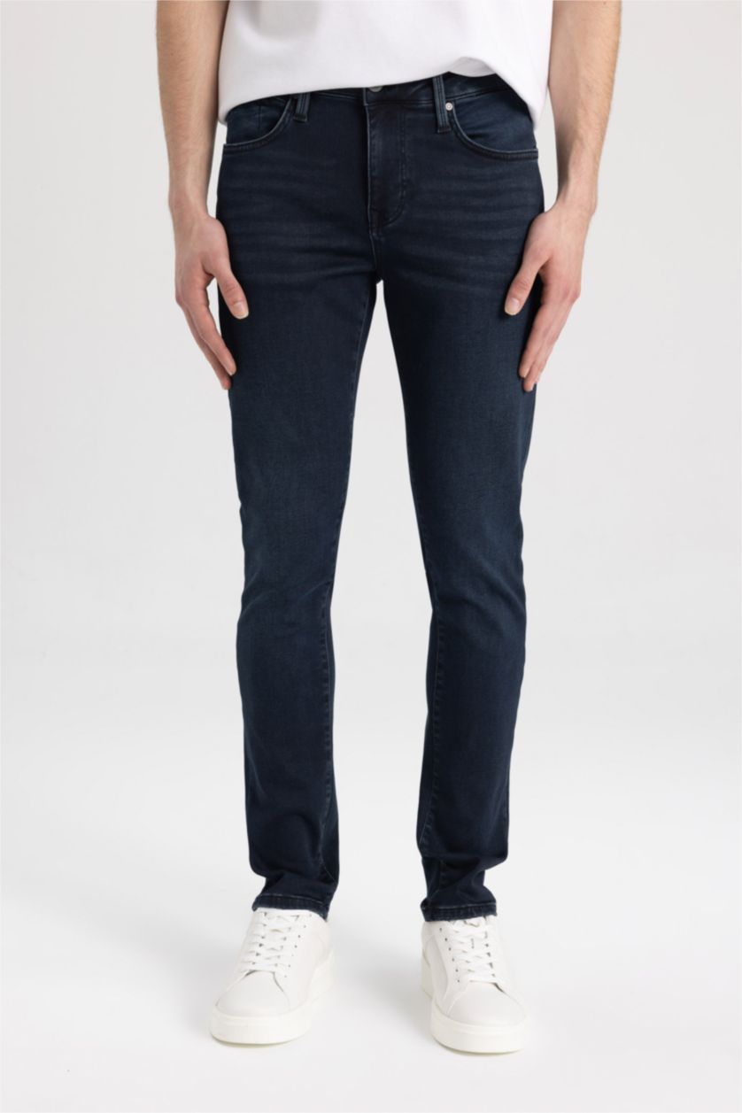 HOMME Indigo Pantalon Jean Carlo Skinny à Taille Normale
