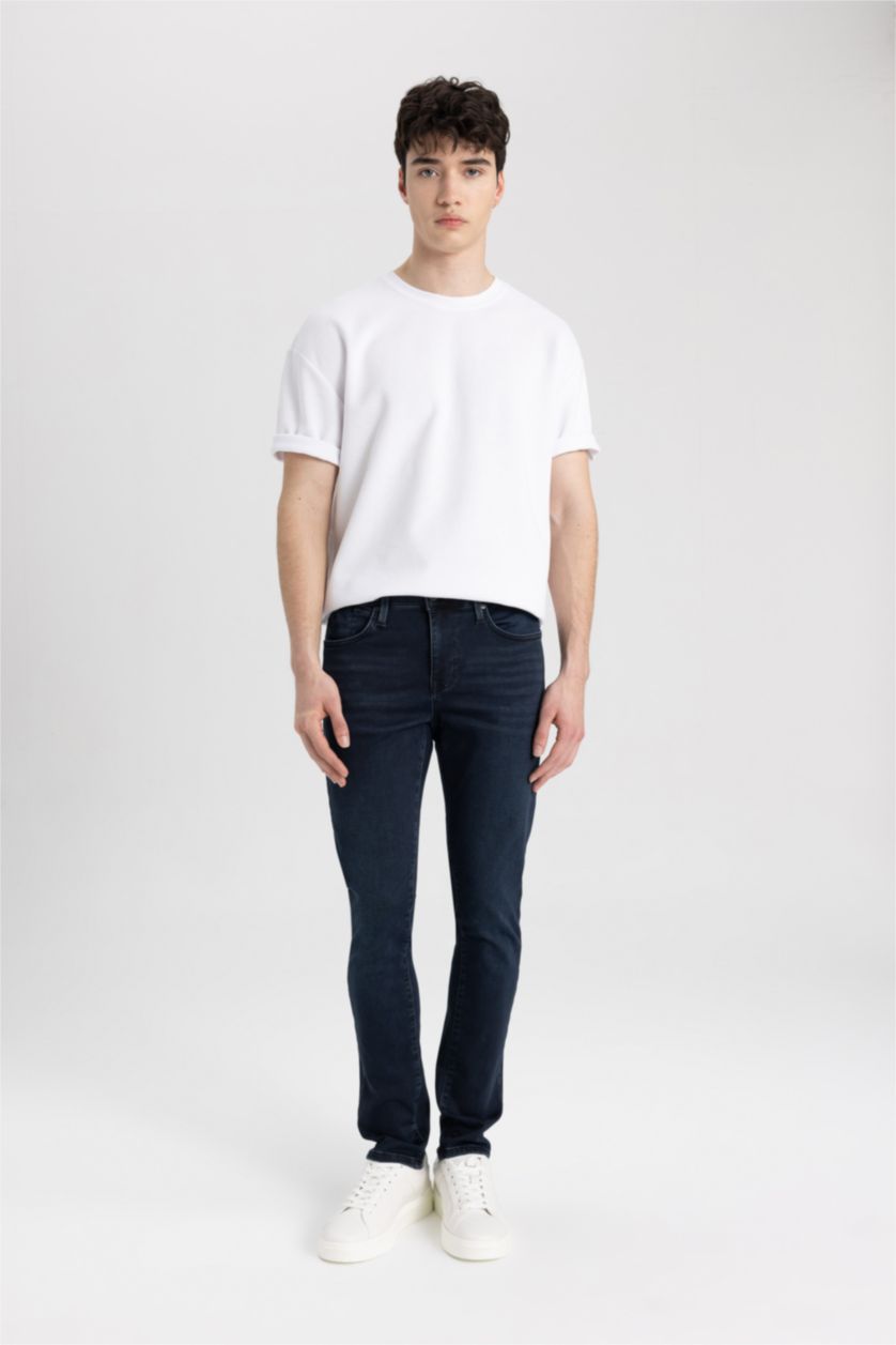 HOMME Indigo Pantalon Jean Carlo Skinny à Taille Normale