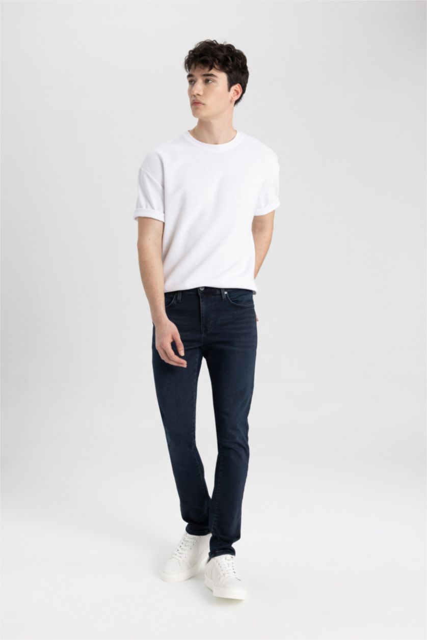 HOMME Indigo Pantalon Jean Carlo Skinny à Taille Normale
