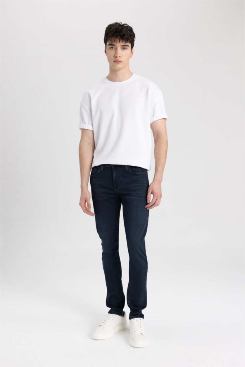 HOMME Indigo Pantalon Jean Carlo Skinny à Taille Normale