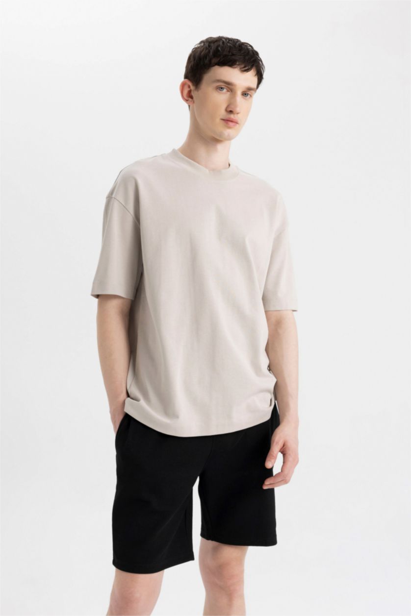 MAN Black Regular Fit Thin Sweatshirt Fabric Shorts