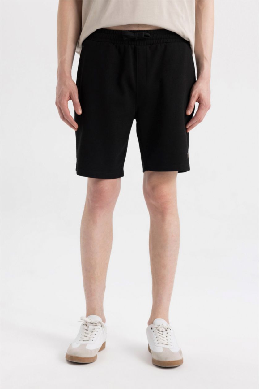 MAN Black Regular Fit Thin Sweatshirt Fabric Shorts