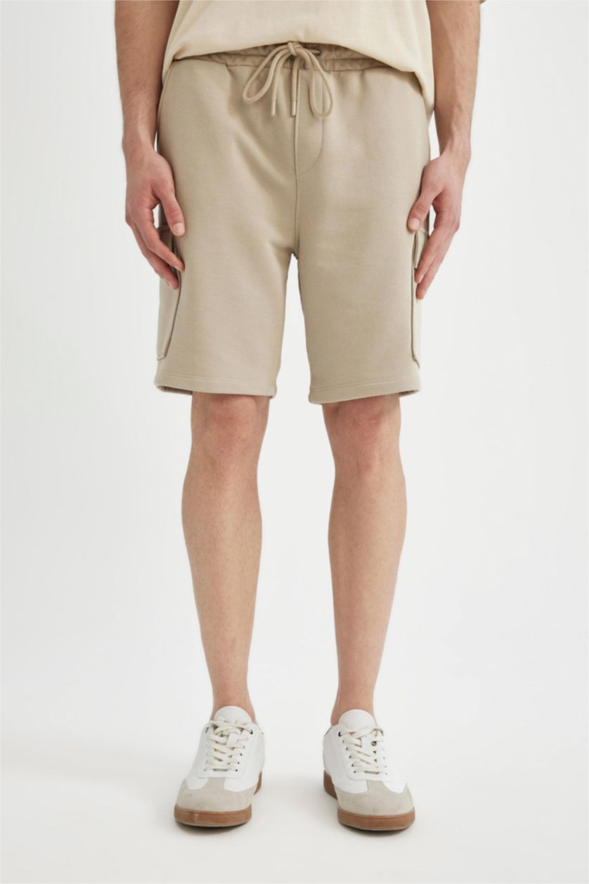Erkek Kum Regular Fit Kargo Cepli Basic Düz Şort