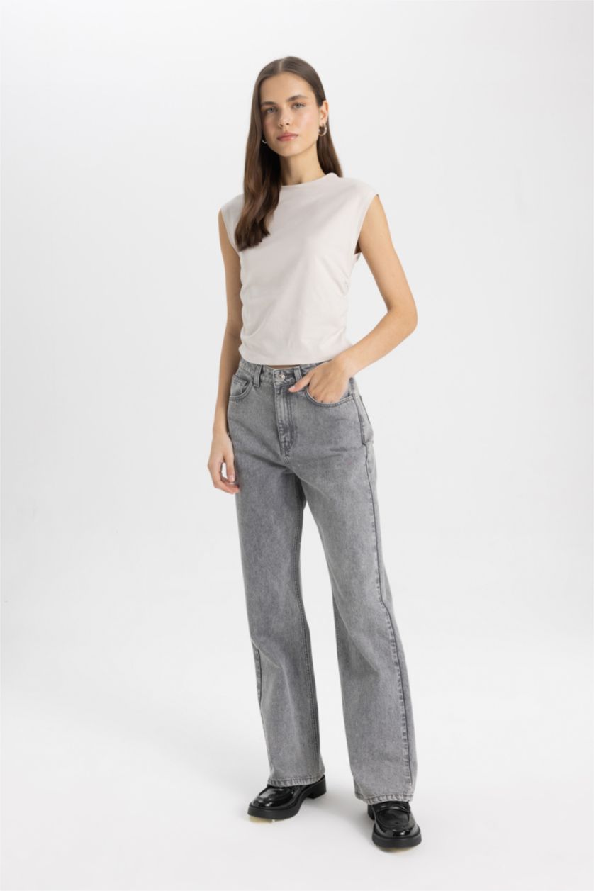 Kadın Taş Fıtted Bisiklet Yaka Kısa Kollu Tişört