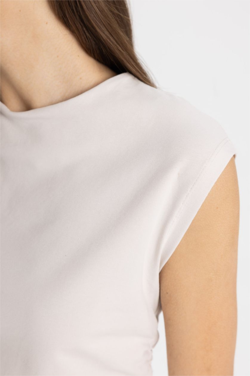 Kadın Taş Fıtted Bisiklet Yaka Kısa Kollu Tişört