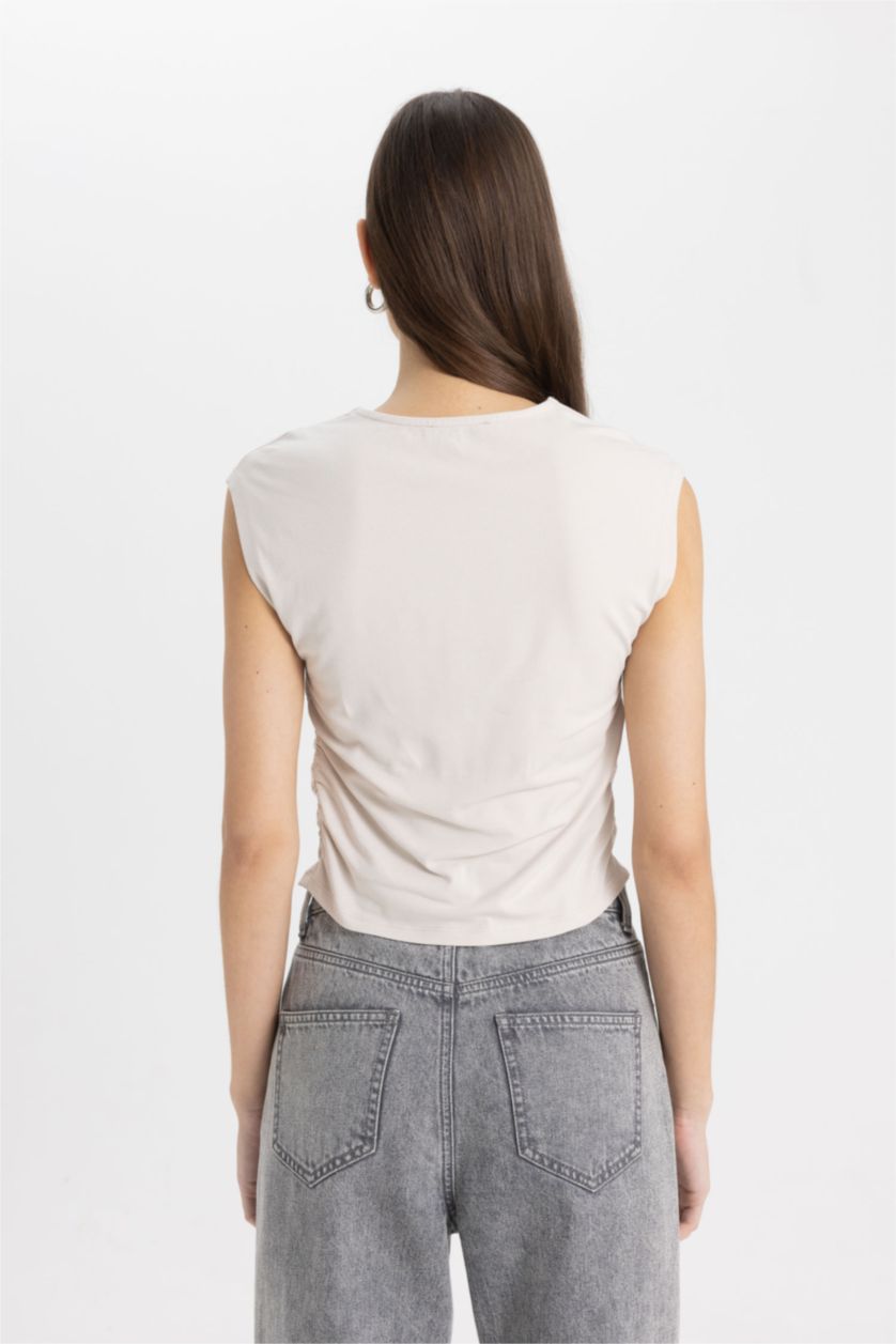 Kadın Taş Fıtted Bisiklet Yaka Kısa Kollu Tişört