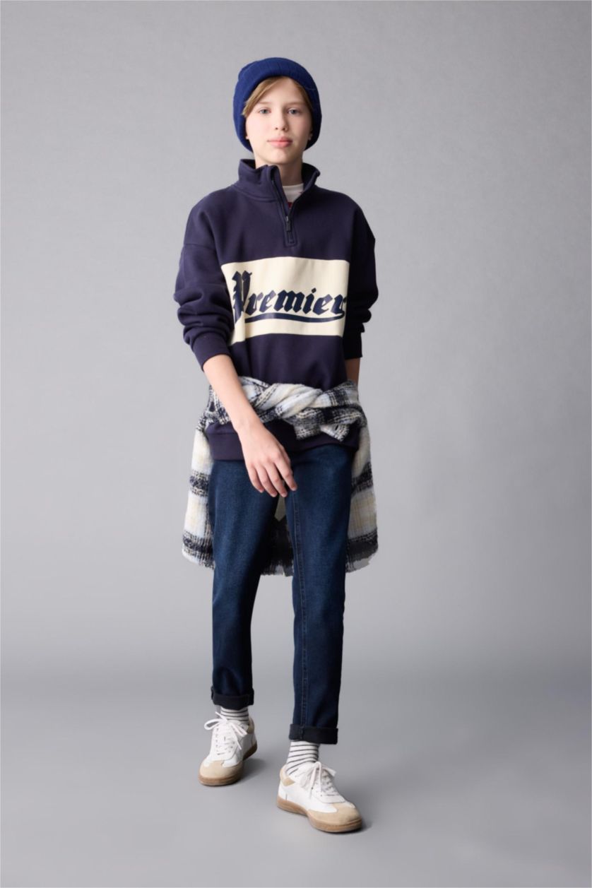 Erkek Çocuk - Genç Erkek Mavi Siyah Erkek Çocuk Slim Fit Dar Kesim Düz Paça Cepli Jean Pantolon