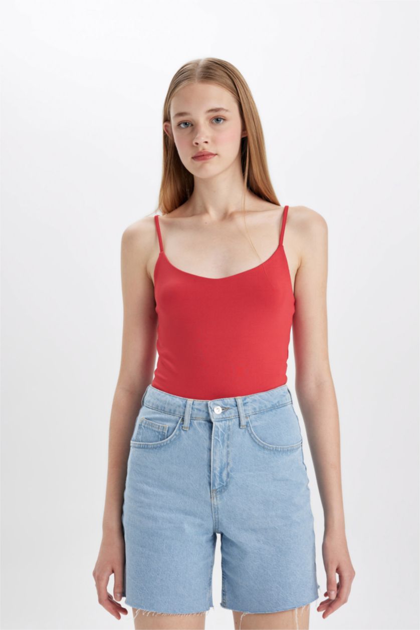 Әйелдерге қызыл Әйелдерге ұзын бұлшықет пішімі мойын ойығы Ішкөйлек