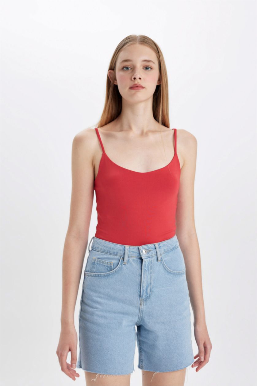 Әйелдерге қызыл Әйелдерге ұзын бұлшықет пішімі мойын ойығы Ішкөйлек